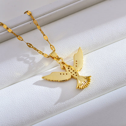 Ig Style Phoenix Titanium Steel Copper Inlay Zircon Pendant Necklace