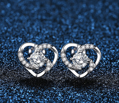 1 Pair Sweet Heart Shape Inlay Sterling Silver Zircon Ear Studs