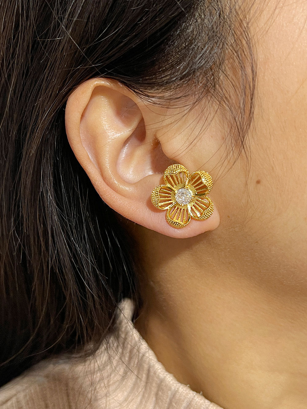 1 Pair Casual Elegant Flower Plating Inlay Copper Zircon Ear Studs