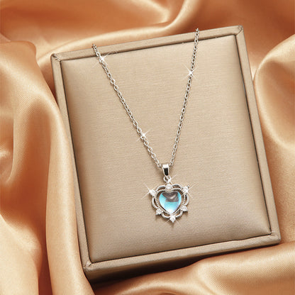 Lady Heart Shape Flower Titanium Steel Plating Inlay Zircon Gold Plated Pendant Necklace