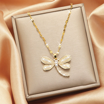 Lady Heart Shape Flower Titanium Steel Plating Inlay Zircon Gold Plated Pendant Necklace