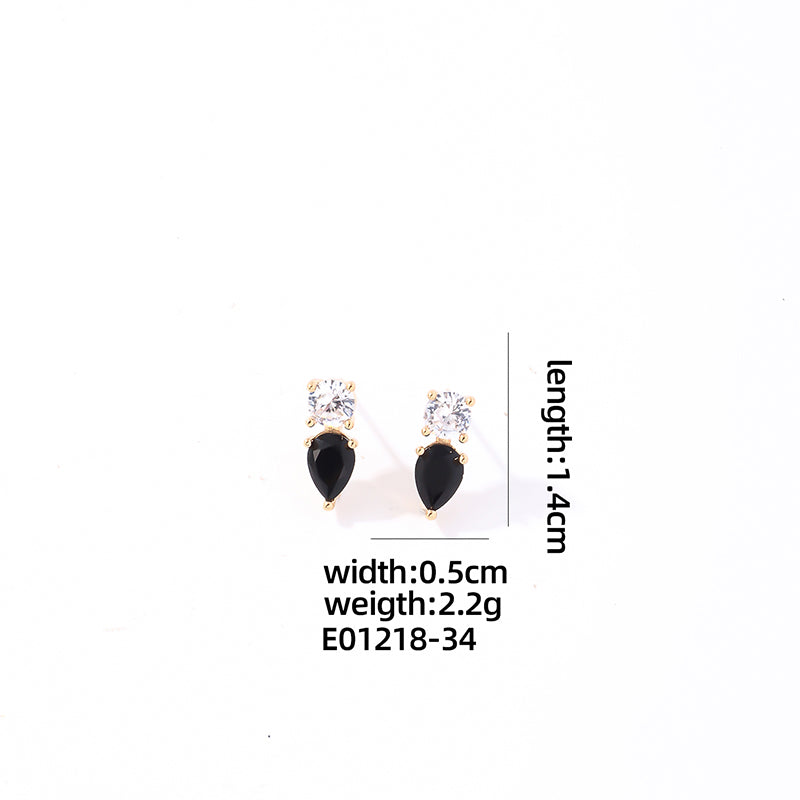 1 Piece Casual Elegant Simple Style Geometric Water Droplets Plating Inlay Copper Zircon Gold Plated Ear Studs