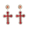 1 Pair Elegant Luxurious Cross Inlay Alloy Rhinestones Drop Earrings