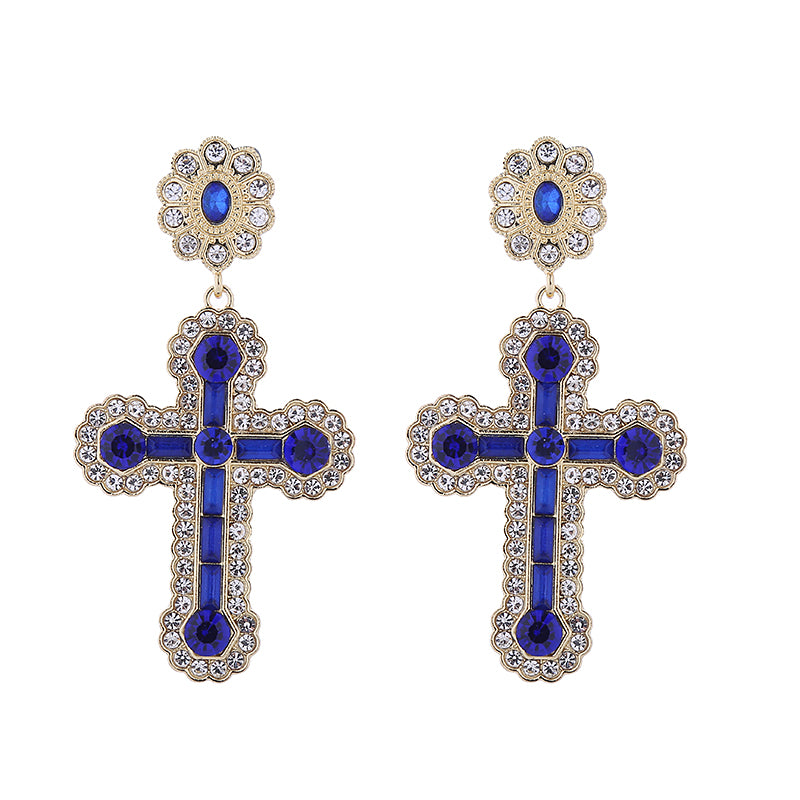 1 Pair Elegant Luxurious Cross Inlay Alloy Rhinestones Drop Earrings