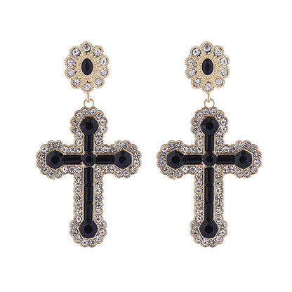 1 Pair Elegant Luxurious Cross Inlay Alloy Rhinestones Drop Earrings