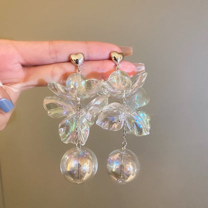 1 Pair Elegant Flower Artificial Crystal Drop Earrings