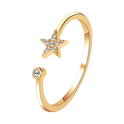 Korea Diamond Rings Sweet Simple Five-pointed Star Ring Fresh Wild Diamond-set Star Opening Women Ring Literary Jewelry Wholesale Gooddiy