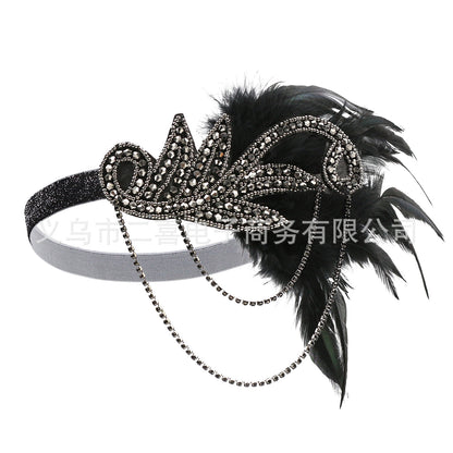 Fashion Retro Tassel Feather Diamond Headband Hairband