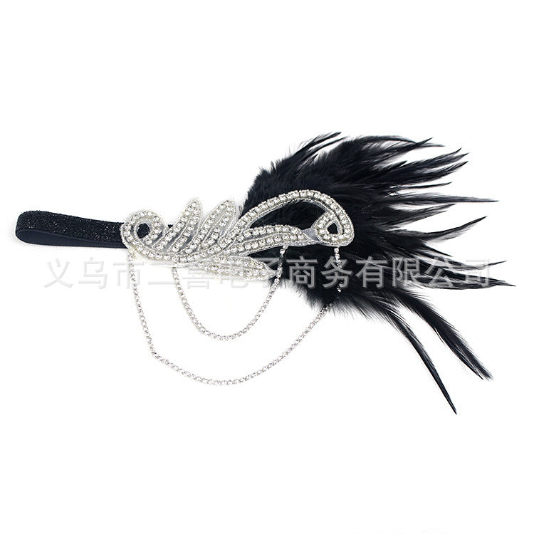 Fashion Retro Tassel Feather Diamond Headband Hairband