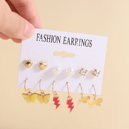 1 Piece Cartoon Style Sweet Animal Butterfly Fish Bone Enamel Plating Alloy Artificial Rhinestones Ear Studs Ear Hook