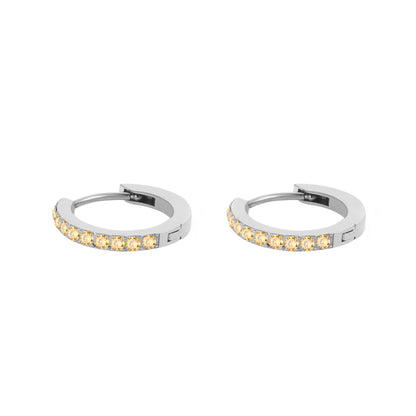 1 Pair Simple Style Round Plating Inlay Stainless Steel Rhinestones 14k Gold Plated Earrings