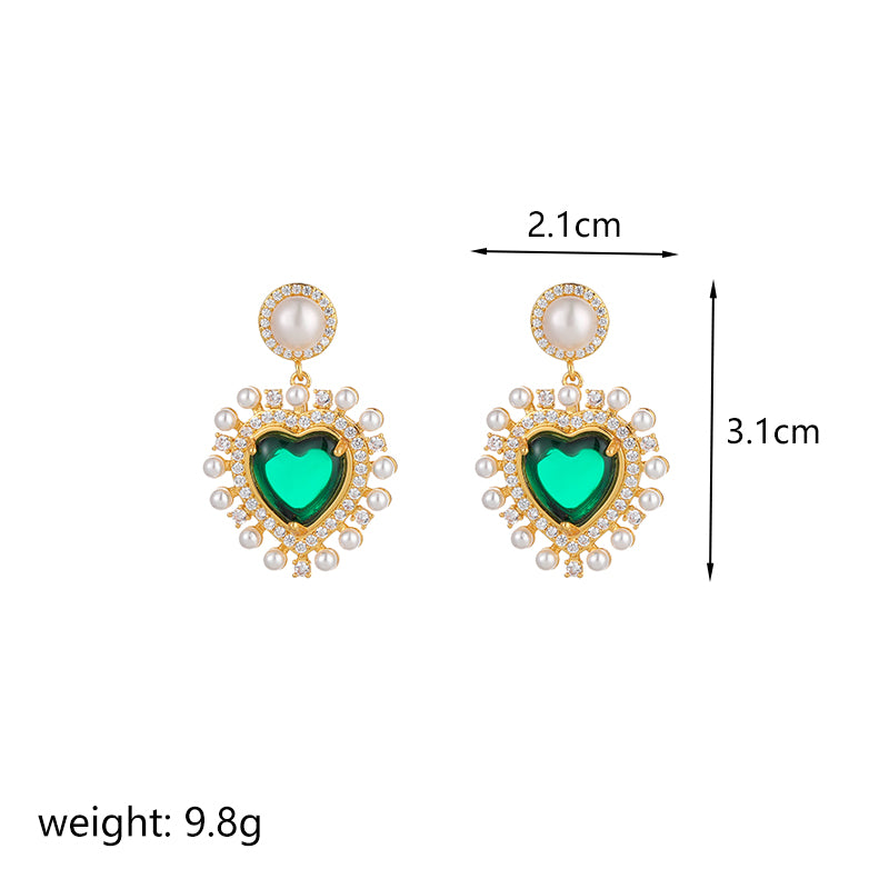 1 Pair Commute Heart Shape Plating Inlay Copper Zircon 18k Gold Plated Drop Earrings