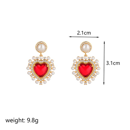 1 Pair Commute Heart Shape Plating Inlay Copper Zircon 18k Gold Plated Drop Earrings