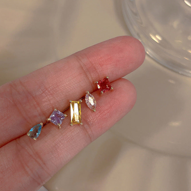 1 Set Simple Style Square Inlay Alloy Zircon Ear Studs