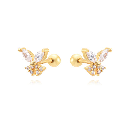 1 Pair Cute Classic Style Butterfly Plating Inlay Brass Zircon 18k Gold Plated Drop Earrings