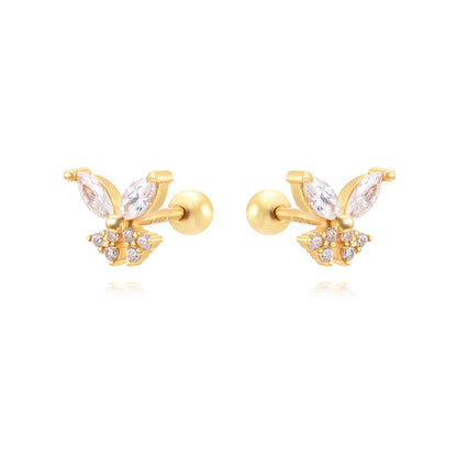 1 Pair Cute Simple Style Butterfly Plating Inlay Copper Zircon White Gold Plated Gold Plated Ear Studs