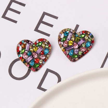 1 Pair Sweet Heart Shape Inlay Alloy Rhinestones Ear Studs