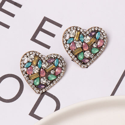 1 Pair Sweet Heart Shape Inlay Alloy Rhinestones Ear Studs