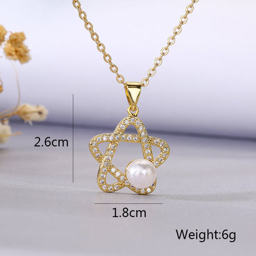 Simple Style Commute Pentagram Butterfly Copper Plating Inlay Artificial Pearls Zircon 18k Gold Plated Pendant Necklace