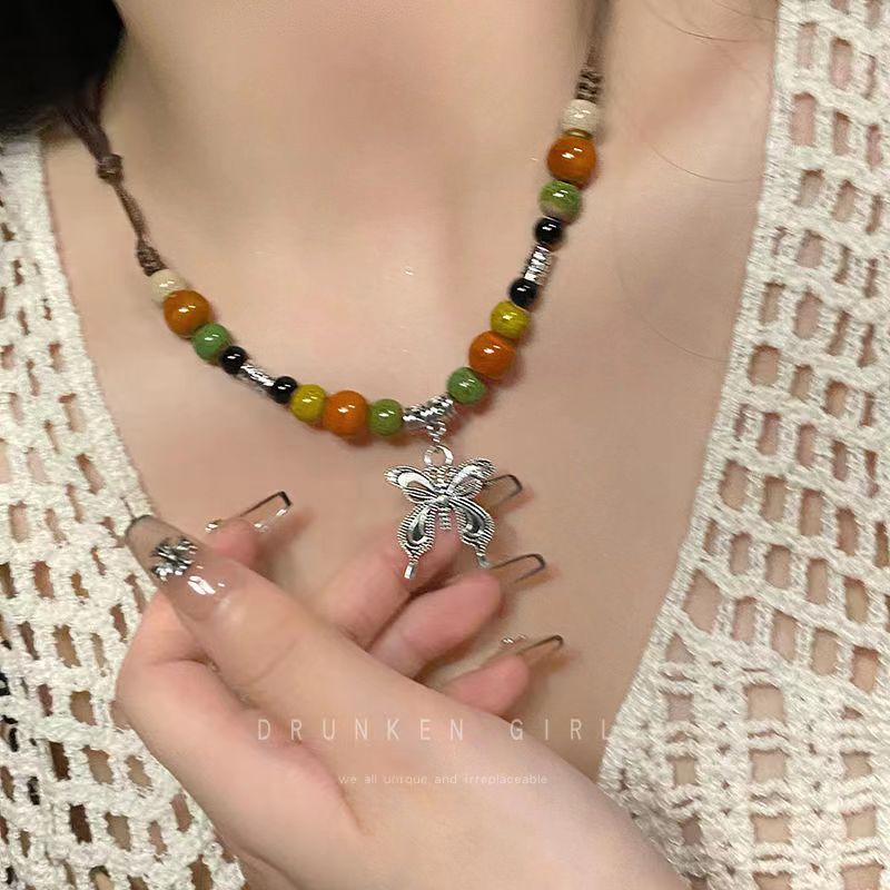 1 Piece Ethnic Style Tassel Butterfly Alloy Mixed Materials Knitting Women's Necklace