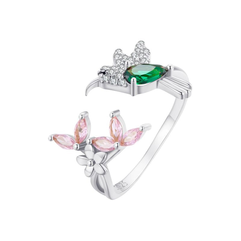 Cute Bird Sterling Silver Enamel Plating Inlay Zircon Gold Plated Platinum Plated Open Rings