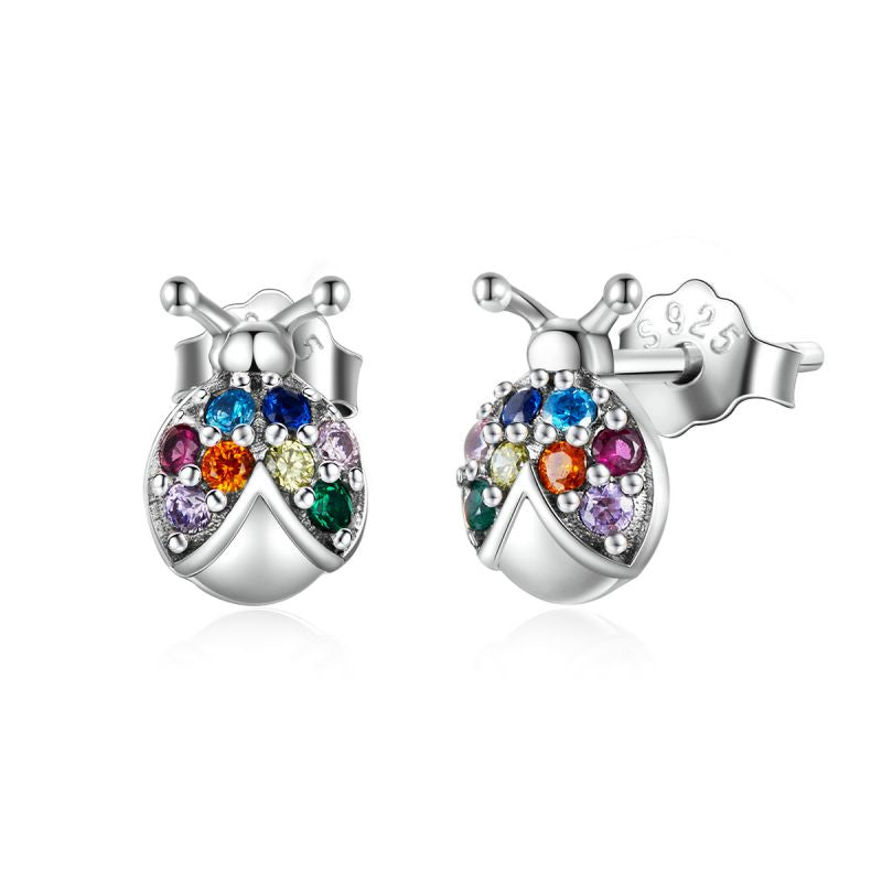 1 Pair Simple Style Beetles Inlay Sterling Silver Zircon Ear Studs