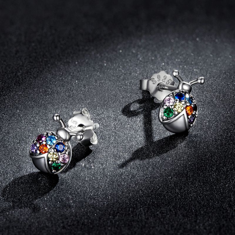 1 Pair Simple Style Beetles Inlay Sterling Silver Zircon Ear Studs