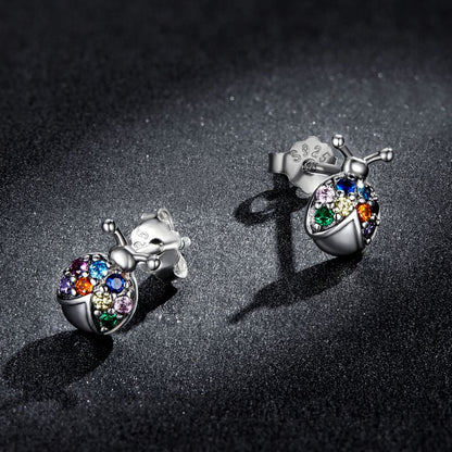 1 Pair Simple Style Beetles Inlay Sterling Silver Zircon Ear Studs