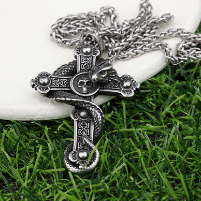 Retro Punk Cross Dragon Stainless Steel Polishing Unisex Necklace Pendant