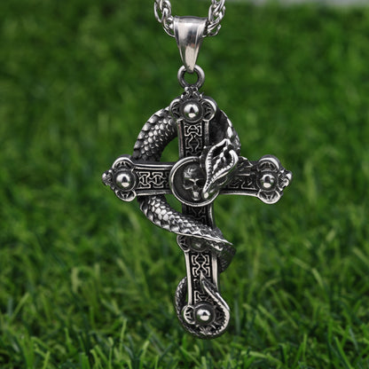 Retro Punk Cross Dragon Stainless Steel Polishing Unisex Necklace Pendant