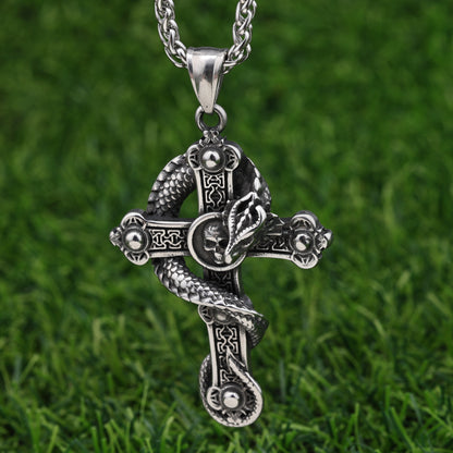 Retro Punk Cross Dragon Stainless Steel Polishing Unisex Necklace Pendant