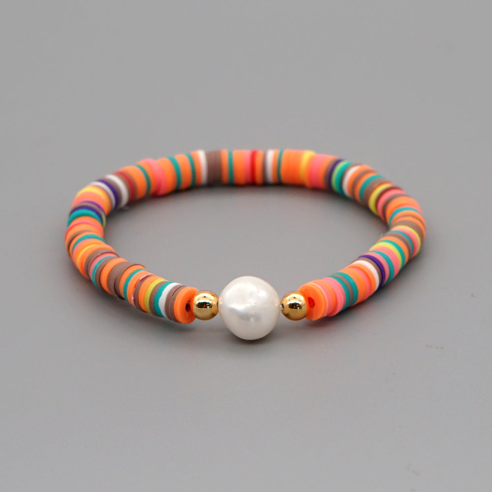 Summer European And American Retro Simple Natural Pearl Bracelet Female Beach Wind Color Soft Clay Clay Handmade Jewelry