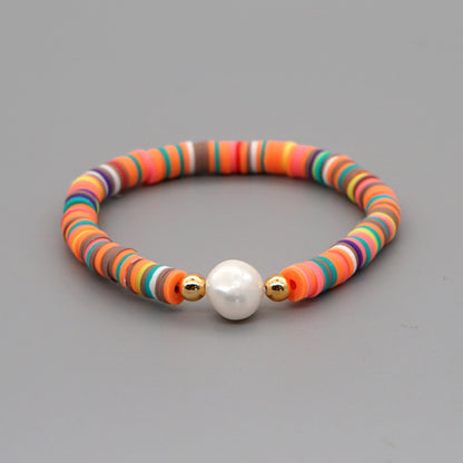 Summer European And American Retro Simple Natural Pearl Bracelet Female Beach Wind Color Soft Clay Clay Handmade Jewelry