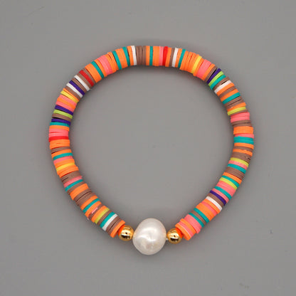 Summer European And American Retro Simple Natural Pearl Bracelet Female Beach Wind Color Soft Clay Clay Handmade Jewelry