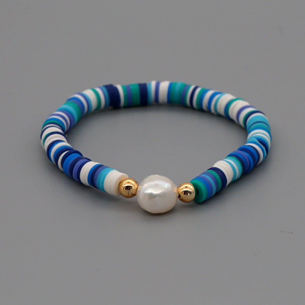 Summer European And American Retro Simple Natural Pearl Bracelet Female Beach Wind Color Soft Clay Clay Handmade Jewelry