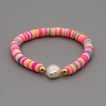 Summer European And American Retro Simple Natural Pearl Bracelet Female Beach Wind Color Soft Clay Clay Handmade Jewelry