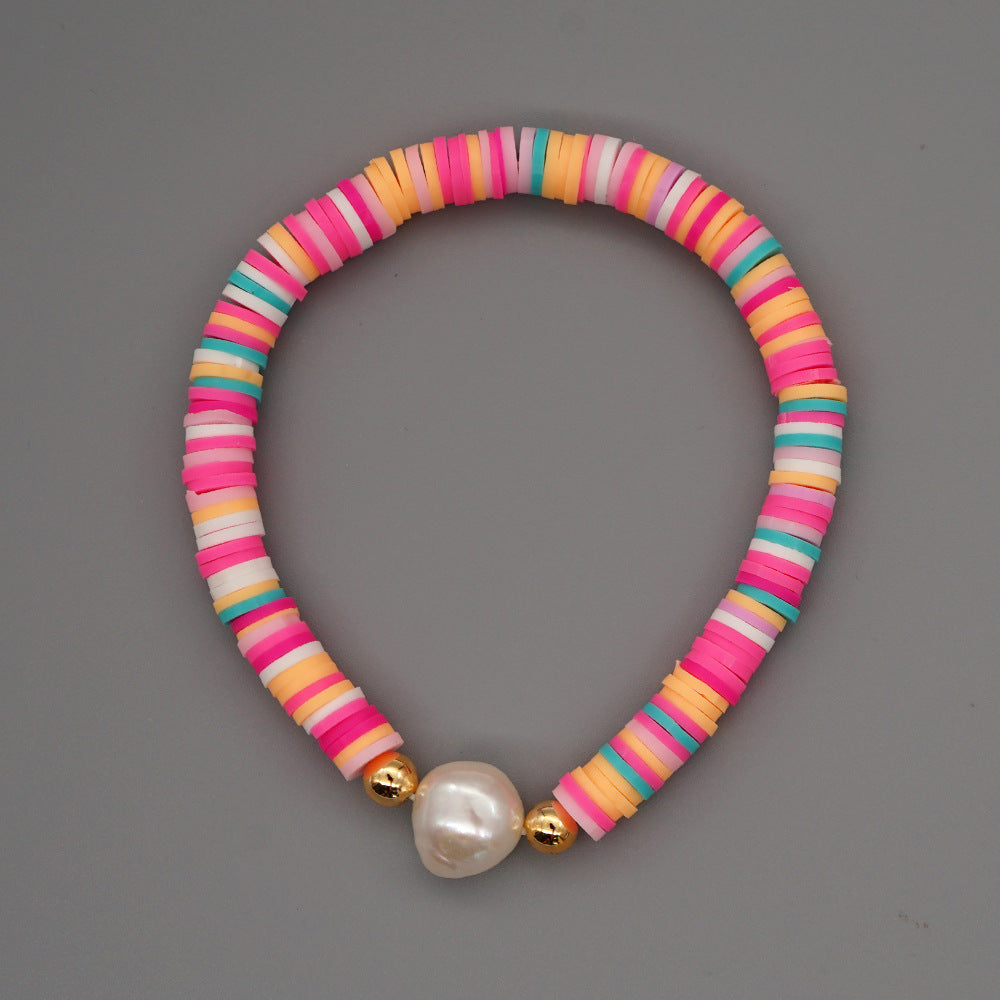 Summer European And American Retro Simple Natural Pearl Bracelet Female Beach Wind Color Soft Clay Clay Handmade Jewelry