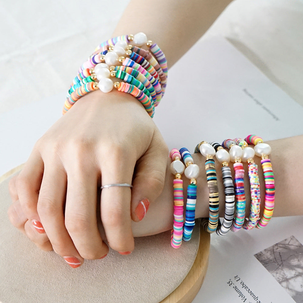 Summer European And American Retro Simple Natural Pearl Bracelet Female Beach Wind Color Soft Clay Clay Handmade Jewelry