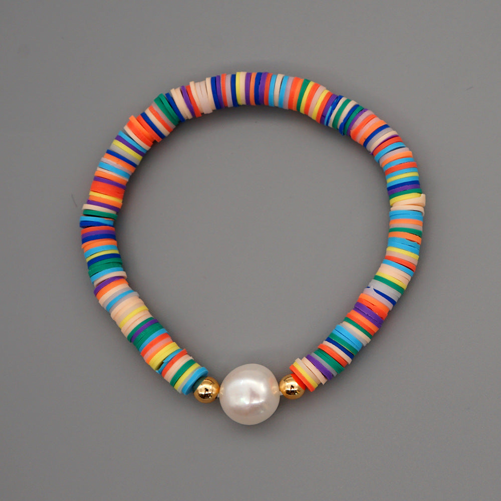 Summer European And American Retro Simple Natural Pearl Bracelet Female Beach Wind Color Soft Clay Clay Handmade Jewelry