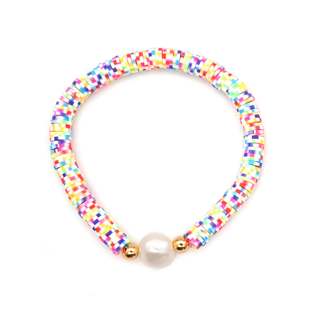 Summer European And American Retro Simple Natural Pearl Bracelet Female Beach Wind Color Soft Clay Clay Handmade Jewelry