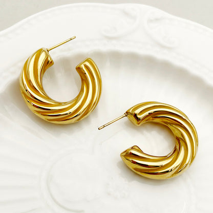 1 Pair Nordic Style Commute Spiral Stripe Enamel Plating Stainless Steel Gold Plated Ear Studs