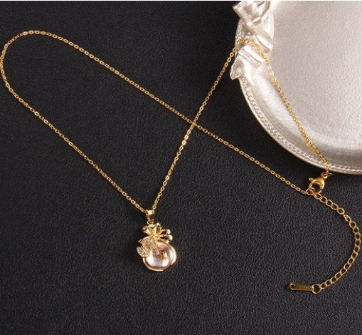 Simple Style Cartoon Character Heart Shape Bow Knot Copper Inlay Zircon Pendant Necklace