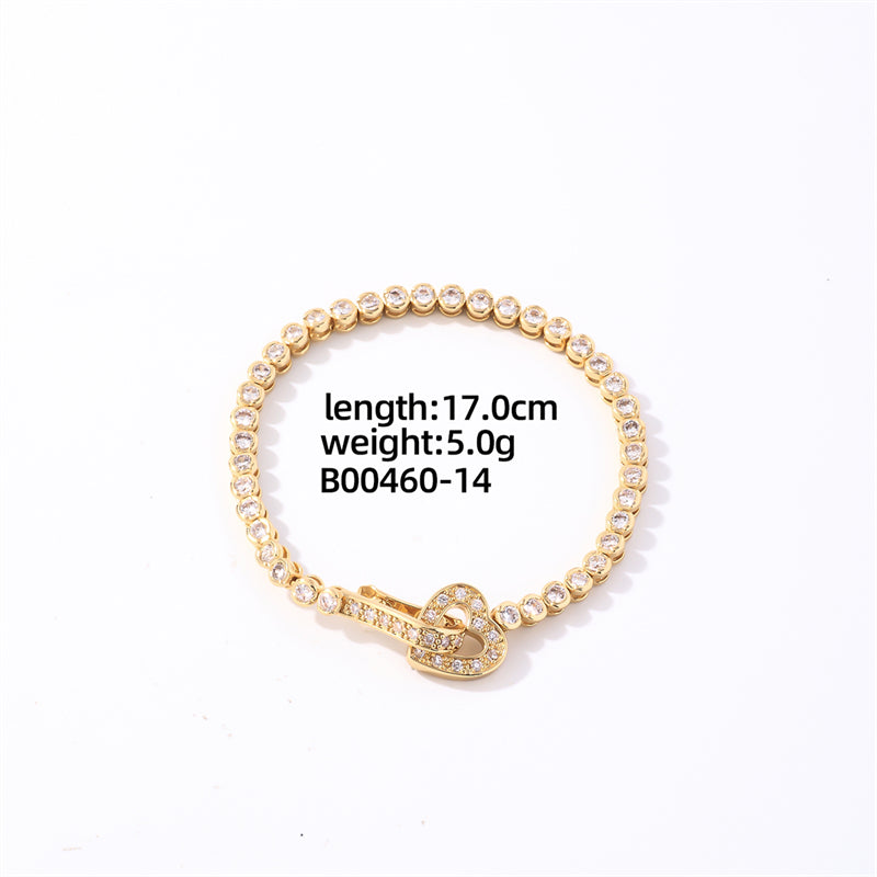 Casual Vintage Style Shiny Heart Shape Lock Copper Plating Inlay Zircon White Gold Plated Gold Plated Bracelets