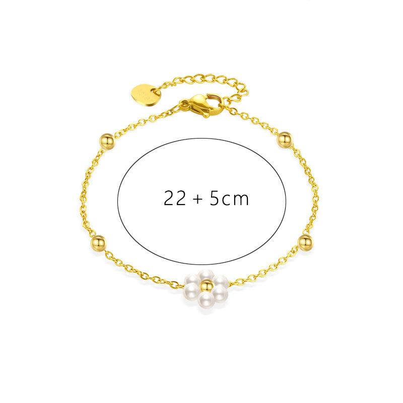 Wholesale Sweet Flower Stainless Steel Beaded Plating Inlay 14k Gold Plated Freshwater Pearl Bracelets Necklace