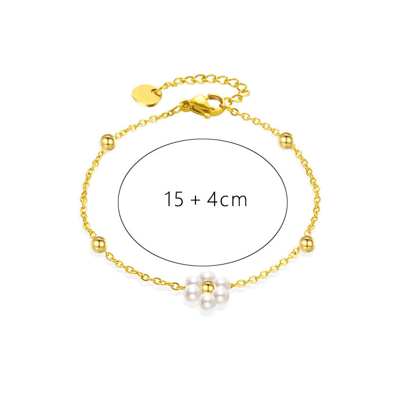 Wholesale Sweet Flower Stainless Steel Beaded Plating Inlay 14k Gold Plated Freshwater Pearl Bracelets Necklace