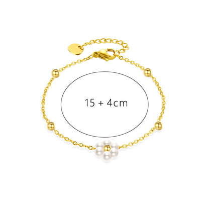 Wholesale Sweet Flower Stainless Steel Beaded Plating Inlay 14k Gold Plated Freshwater Pearl Bracelets Necklace