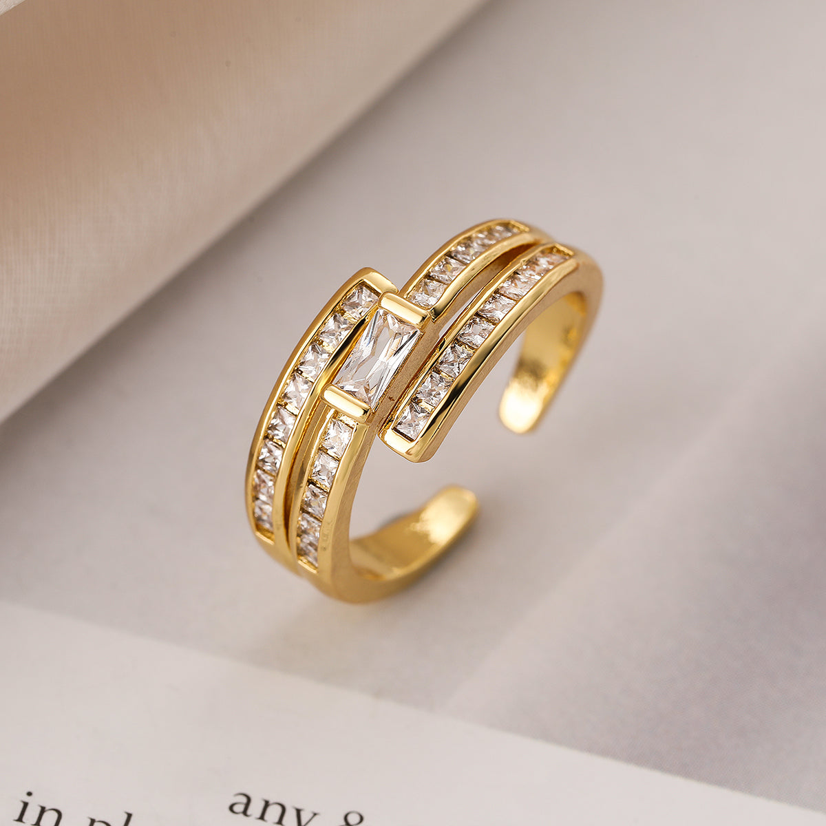 Simple Style Commute Cross Copper 18k Gold Plated Zircon Open Rings In Bulk