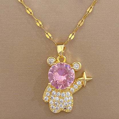 Simple Style Bear Stainless Steel Copper Zircon Pendant Necklace In Bulk