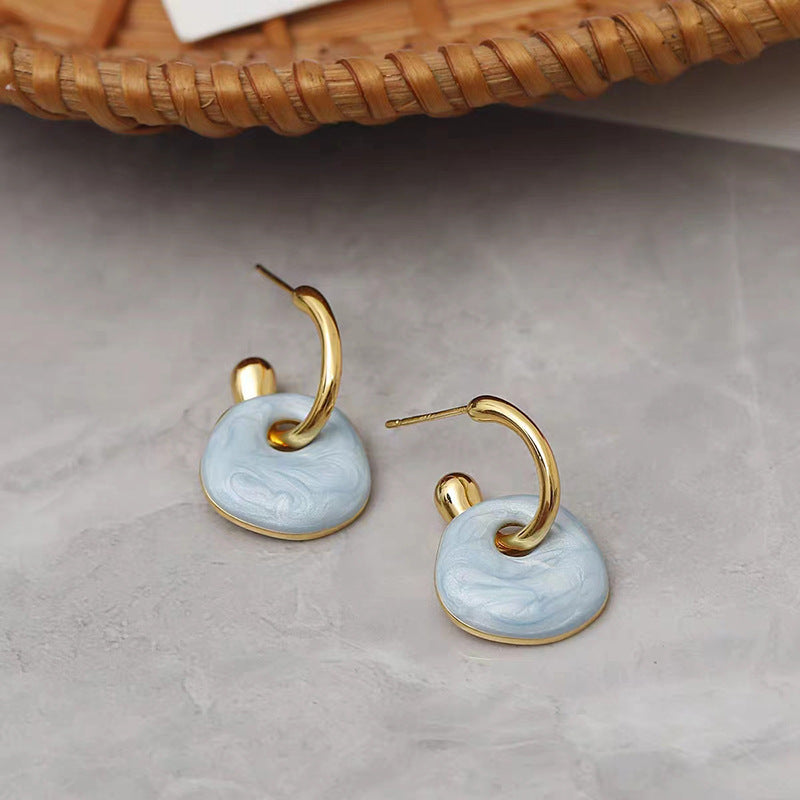 1 Pair Retro Round Enamel Copper Drop Earrings