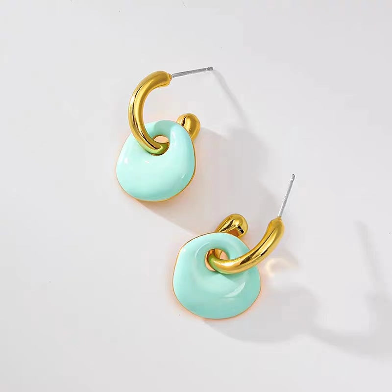 1 Pair Retro Round Enamel Copper Drop Earrings